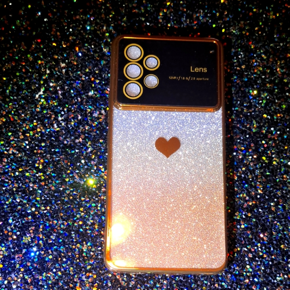 Glitter Heart Cell Phone Case - Rose Gold and Pink